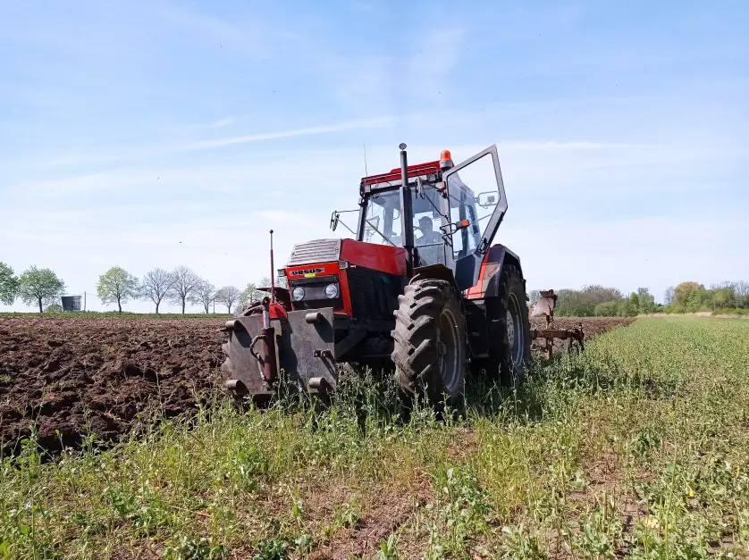 Traktor Ursus orający pole – efektywna praca w rolnictwie